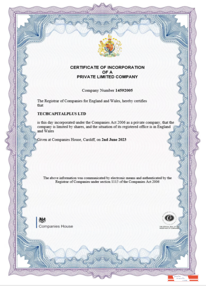England and Wales certificate of incorporation registration, Word and PDF template version 2